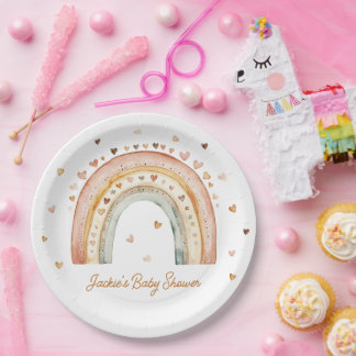 Plato De Papel Boho Rainbow Watercolor Baby Shower