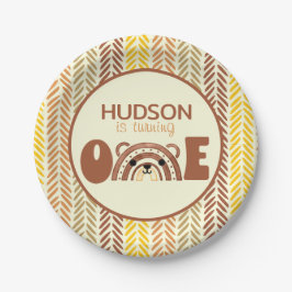 Plato De Papel Boho Rainbow Woodland primer cumpleaños