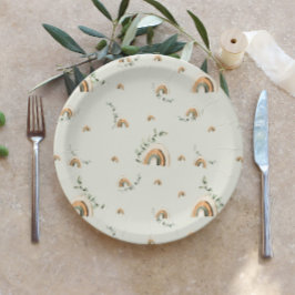 Plato De Papel Boho rainbows eucalyptus vivero ducha de bebé