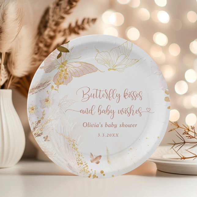 Plato De Papel Boho Relieve metalizado de oro mariposa besa ducha (Subido por el creador)
