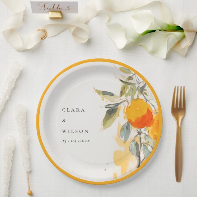 Plato De Papel Boho Resumen Boetchy Naranja Boda Jardín (Boda)