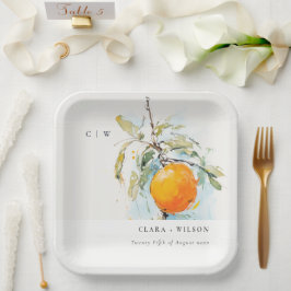 Plato De Papel Boho Resumen Boetchy Naranja Boda Jardín