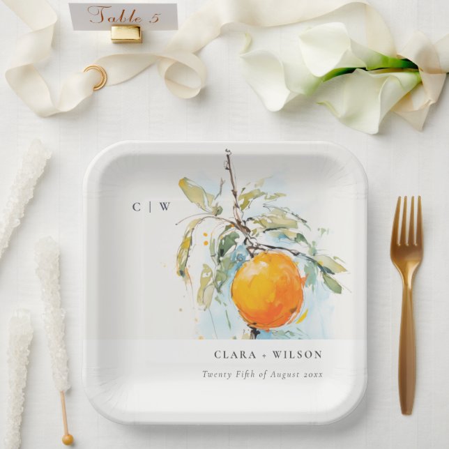 Plato De Papel Boho Resumen Boetchy Naranja Boda Jardín (Boda)