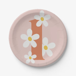 Plato De Papel Boho Retro Daisy 1er cumpleaños de Groovy
