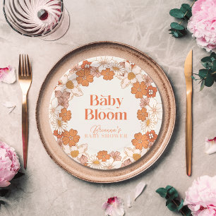 Plato De Papel Boho Retro Groovy Floral Baby Shower Baby Shower