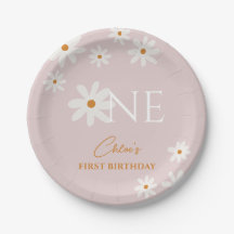 Boho Retro Rubor Pink Daisy Chica Primer cumpleaño