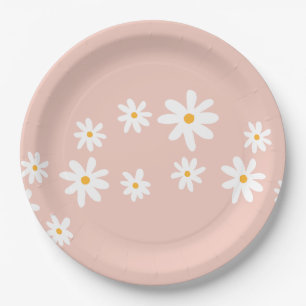 Plato De Papel Boho Retro Rubor Pink Daisy Floral
