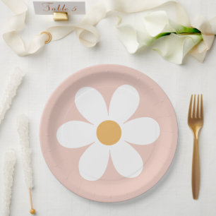 Plato De Papel Boho rosa de la margarita retro
