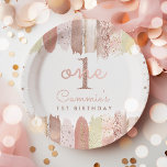 Plato De Papel Boho Rosa Gold Rubor Rainbow Primer Fiesta de cump<br><div class="desc">Boho Rosa Gold Rubor Arcoiris 1er Cumpleaños Placas de papel Fiesta Todos los diseños son © PIXELPERFECTIONPARTYLTD</div>