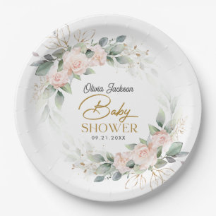 Plato De Papel Boho Rubor Floral Eucalyptus Frame Baby Shower