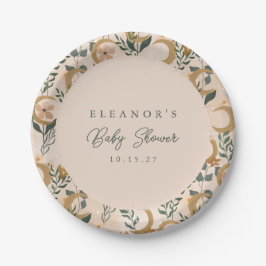 Plato De Papel Boho Rubor Green Botanon Personalizado Baby Shower