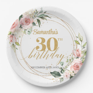Plato De Papel Boho Rubor oro de eucalipto floral rosa 30 cumplea