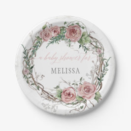 Plato De Papel BOHO Rubor Rosa Rosa Rosa Floral Bebé ducha