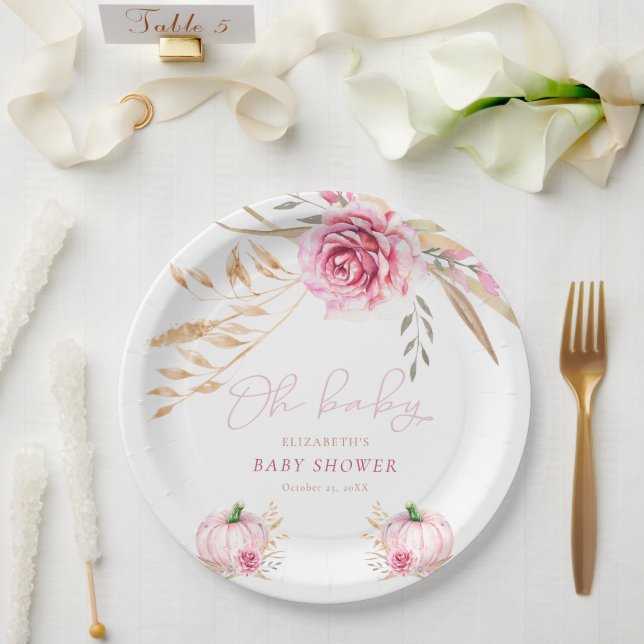 Plato De Papel Boho Rustic Autumn Pumpkin Baby Shower (Boda)