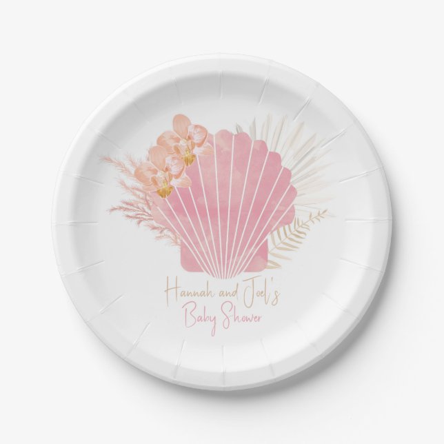 Plato De Papel Boho Shell Baby Girl Baby Shower Paper Plate (Anverso)
