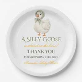 Plato De Papel Boho Silly Goose Sage Green Neutral Baby Shower