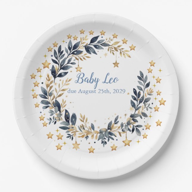 Plato De Papel Boho Stars Greenery Baby Shower  (Anverso)