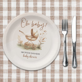 Plato De Papel Boho Style Baby stroller neutral baby shower