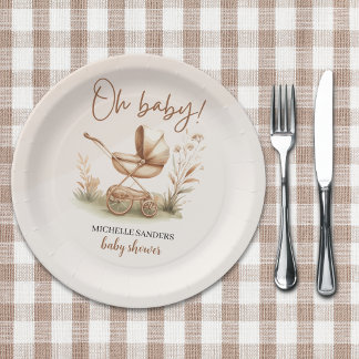 Plato De Papel Boho Style Baby stroller neutral baby shower