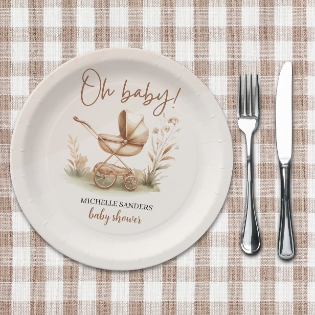 Plato De Papel Boho Style Baby stroller neutral baby shower (Subido por el creador)