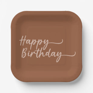 Plato De Papel Boho Summer Brown Terracotta Trendy Feliz cumpleañ