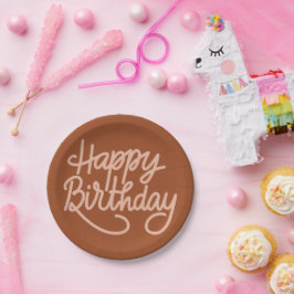 Plato De Papel Boho Summer Brown Terracotta Trendy Feliz cumpleañ