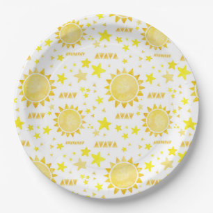 Plato De Papel Boho Sunshine 1er cumpleaños Fiesta Placas de pape
