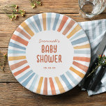 Plato De Papel Boho Sunshine Gender Neutral Baby Shower<br><div class="desc">Bienvenidos a su pequeño rayo de sol con esta placa de papel Baby Shower neutra de Boho Sunshine Gender con un adorable sol de color amarillo,  dorado,  naranja,  azul y melocotón.</div>