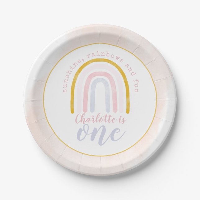 Plato De Papel Boho Sunshine, Rainbows y Fun First Birday (Anverso)