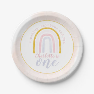 Plato De Papel Boho Sunshine, Rainbows y Fun primer cumpleaños