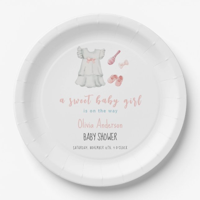 Plato De Papel Boho Sweet Pink Chica Set Baby Shower (Anverso)
