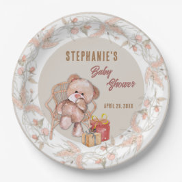 Plato De Papel Boho Teddy Bear Baby Shower