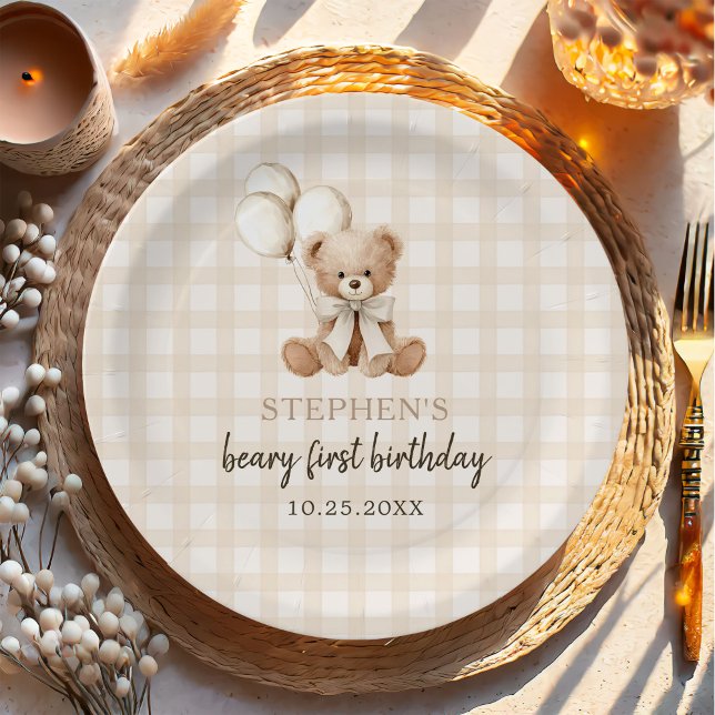 Plato De Papel Boho Teddy Bear Beary First 1st Birthday Party (Subido por el creador)