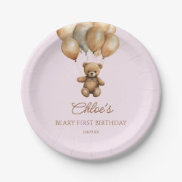 Plato De Papel Boho Teddy Bear Beary First Birday Party