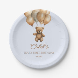 Plato De Papel Boho Teddy Bear Beary First Birday Party