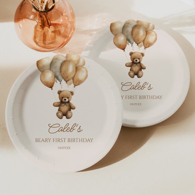 Plato De Papel Boho Teddy Bear Beary First Birday Party (Subido por el creador)