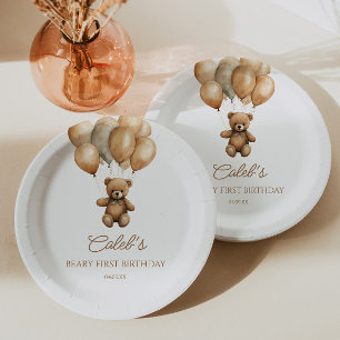 Plato De Papel Boho Teddy Bear Beary First Birday Party