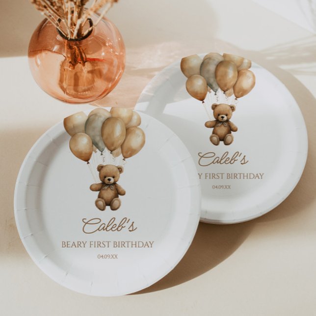 Plato De Papel Boho Teddy Bear Beary First Birday Party (Subido por el creador)