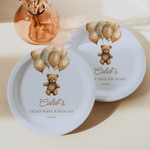 Plato De Papel Boho Teddy Bear Beary First Birday Party