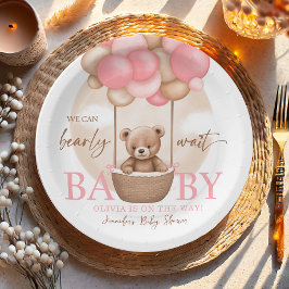 Plato De Papel Boho Teddy Bear Chica Pink Bearly Wait Baby Shower