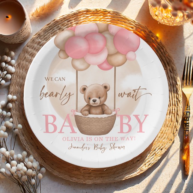 Plato De Papel Boho Teddy Bear Chica Pink Bearly Wait Baby Shower (Subido por el creador)