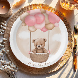 Plato De Papel Boho Teddy Bear Chica Pink Bearly Wait Baby Shower