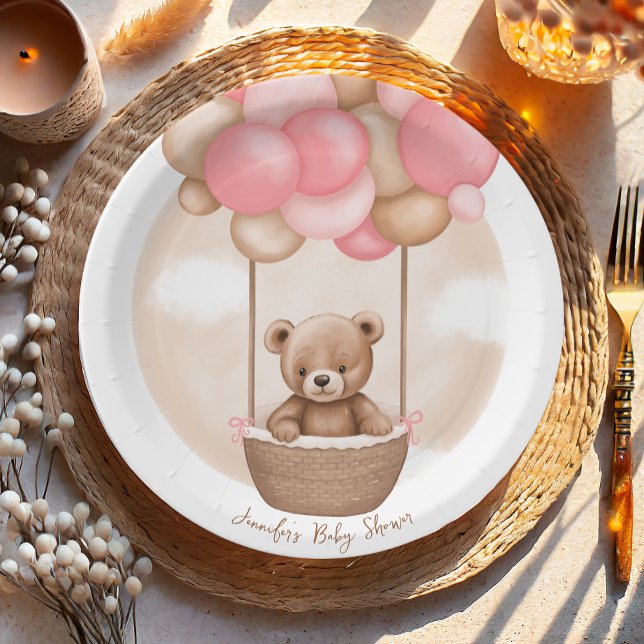 Plato De Papel Boho Teddy Bear Chica Pink Bearly Wait Baby Shower (Subido por el creador)