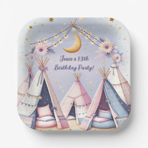 Plato De Papel Boho Teepee Girly Sleepover Slumber Fiesta