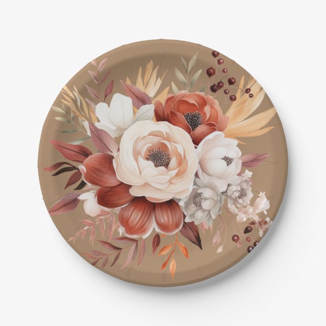 Plato De Papel Boho Terracotta Fiesta Floral (Anverso)