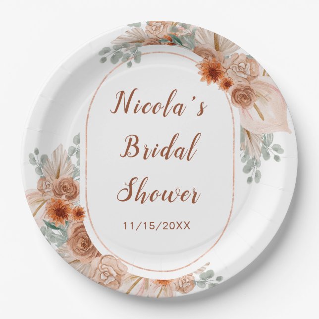 Plato De Papel Boho Terracotta Pampas Grass (Anverso)