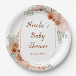 Plato De Papel Boho Terracotta Pampas Grass Baby Shower