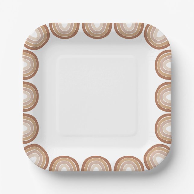 Plato De Papel Boho Terracotta Rainbow Baby Shower (Anverso)
