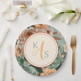 Plato De Papel Boho Terracotta Sage Monograma Fall Wedding