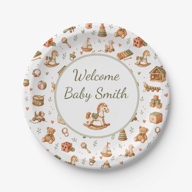 Plato De Papel Boho Toys Welcome Baby (Anverso)
